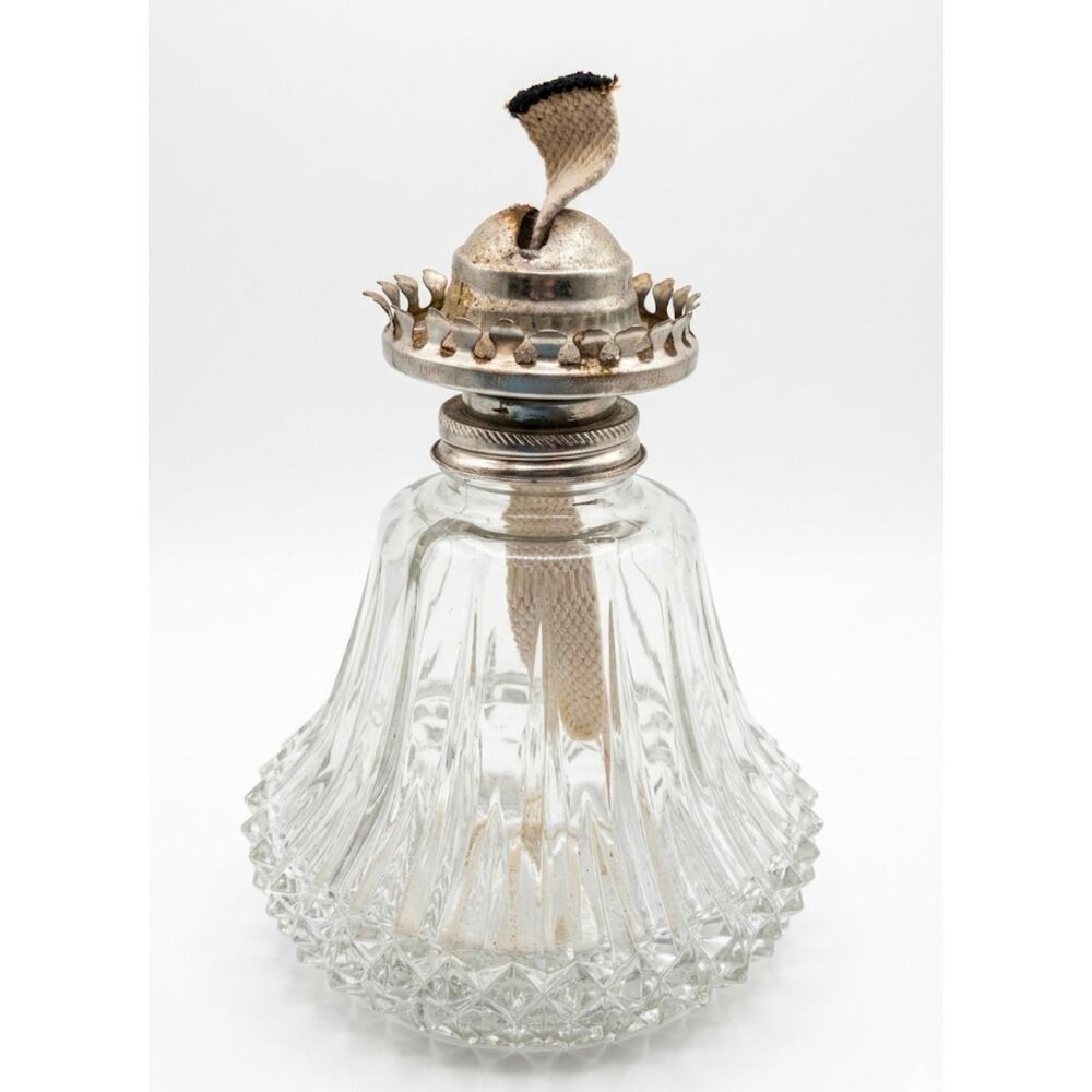 Vtg Lamplight Farms Diamond Cut Crystal Oil Burning Lamp Austria Base Only